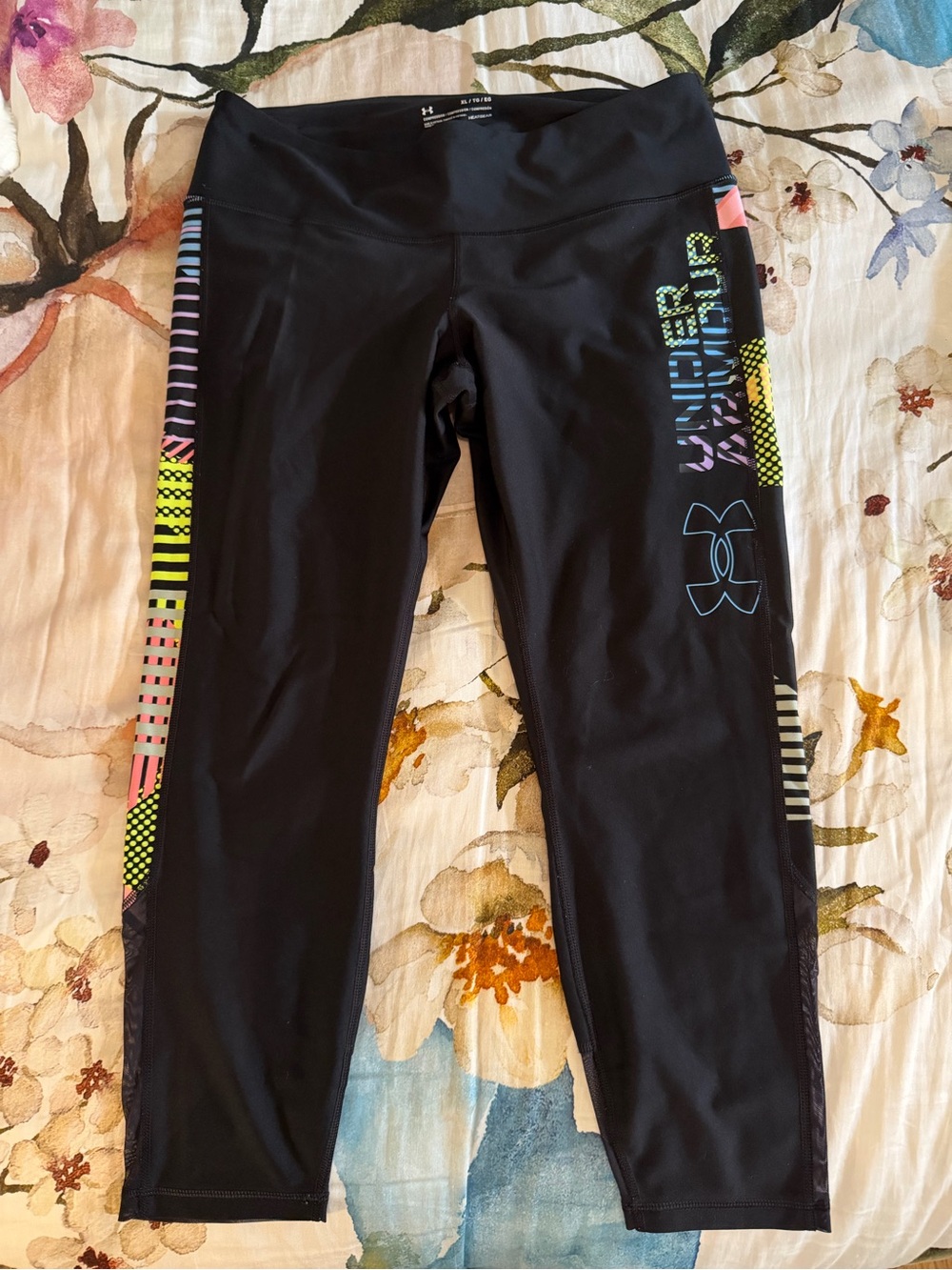 Under Armour Black Capri Leggings with Neon Graphic Side Panels